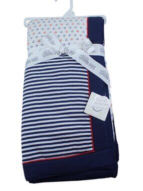 Little Me Baby Blanket Sailboat Navy White Striped Red Infant Boy NWT RARE